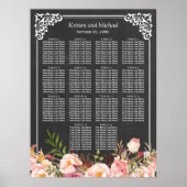 Chalkboard  Floral Wedding Seating Chart Poster (Voorkant)