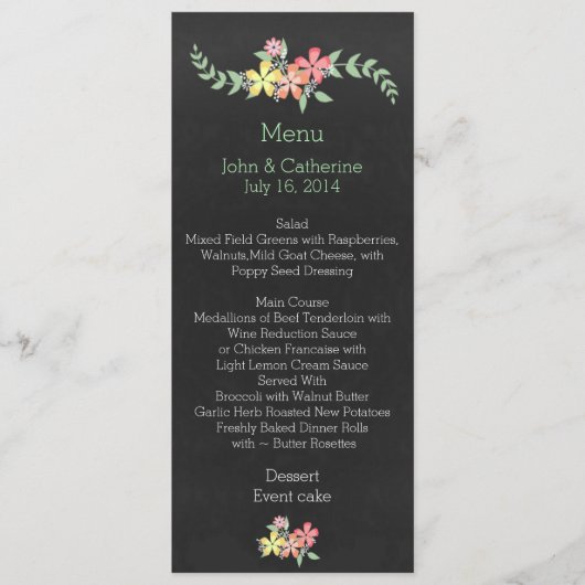 Chalkboard: Floral Wedding Table Menu (Voorkant)