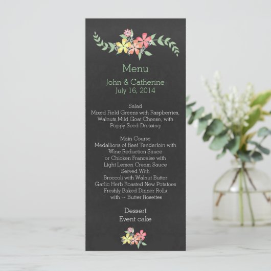 Chalkboard: Floral Wedding Table Menu (Staand voorkant)