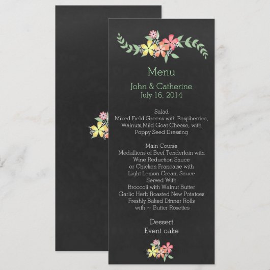 Chalkboard: Floral Wedding Table Menu (Voorkant / Achterkant)