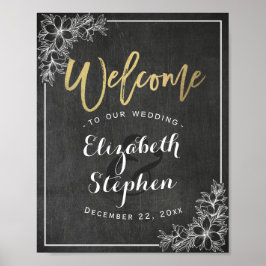 Chalkboard Floral Wedding Welcome Reception Sign. Poster