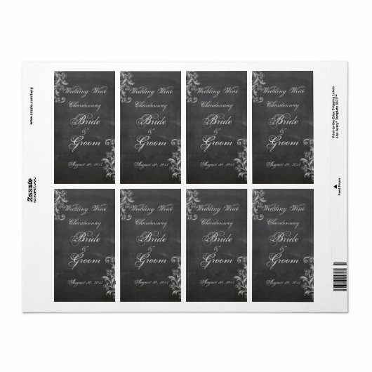 Chalkboard Floral Wedding Wine Label (Full Sheet)