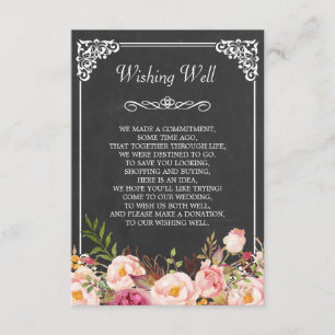 Chalkboard Floral Wedding Wishing Well Kaart