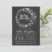 Chalkboard Floral Wreath Baby shower Invitation Kaart (Staand voorkant)