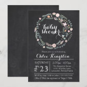 Chalkboard Floral Wreath Baby shower Invitation Kaart (Voorkant / Achterkant)