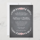 Chalkboard Floral Wreath Wedding Invitation Kaart (Voorkant)