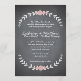 Chalkboard Floral Wreath Wedding Invitation Kaart