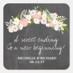 Chalkboard Floral Wreath Wedding Vierkante Sticker