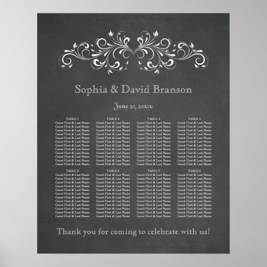 Chalkboard (Flourish and Swirl Seating Chart) Poster (Voorkant)