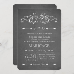 Chalkboard Flourish en Swirl   Uitnodiging tot wed