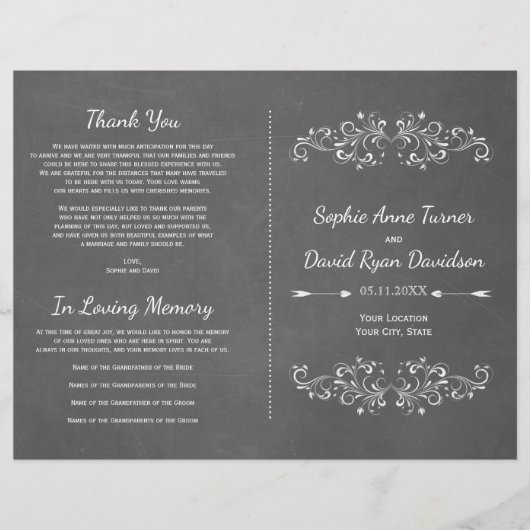 Chalkboard Flourish en Swirl | Weddenschap-program (Voorkant)