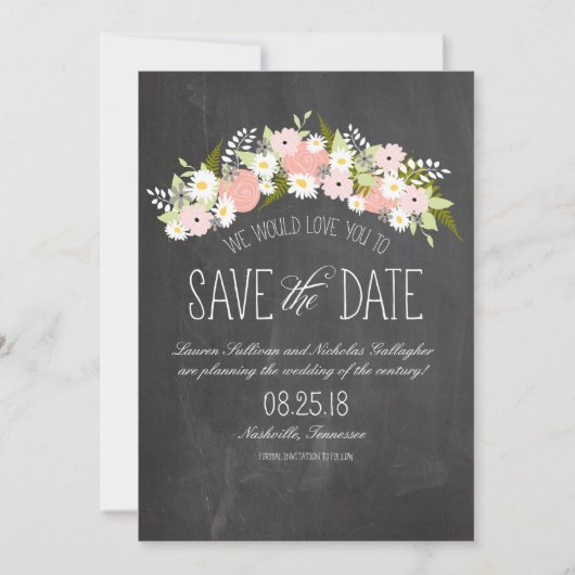 Chalkboard Flowers in Bloom Save the Date (Voorkant)