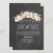 Chalkboard Flowers in Bloom Save the Date (Voorkant / Achterkant)