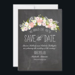 Chalkboard Flowers in Bloom Save the Date<br><div class="desc">Trendy Chalkboard / Blackboard Wedding Save the Date Announcement with a Floral Spray of Spring / Summer Flowers. Bloemen in kleuren van Pinks, Wilde Gray en Witte Dagen. Als het kleurenschema niet is wat je wilde, laat het me dan weten en ik zal het voor je opnieuw maken, maar neem...</div>