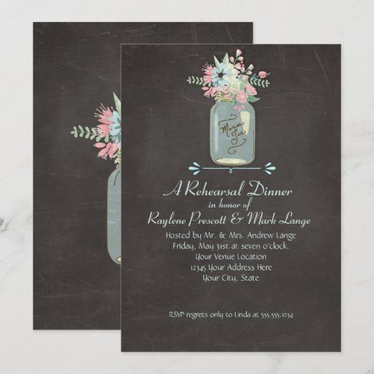 Chalkboard Flowers Rustic Mason Jar Modern Floral Kaart (Voorkant / Achterkant)