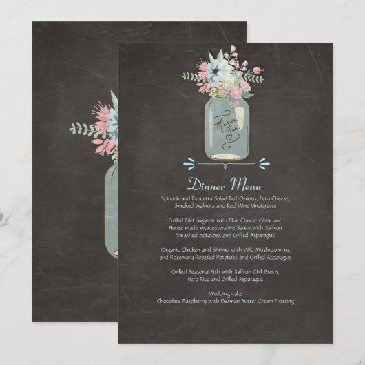 Chalkboard Flowers Rustic Mason Jar Modern Floral Menu (Voorkant / Achterkant)