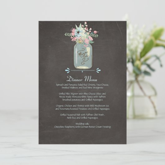 Chalkboard Flowers Rustic Mason Jar Modern Floral Menu (Staand voorkant)