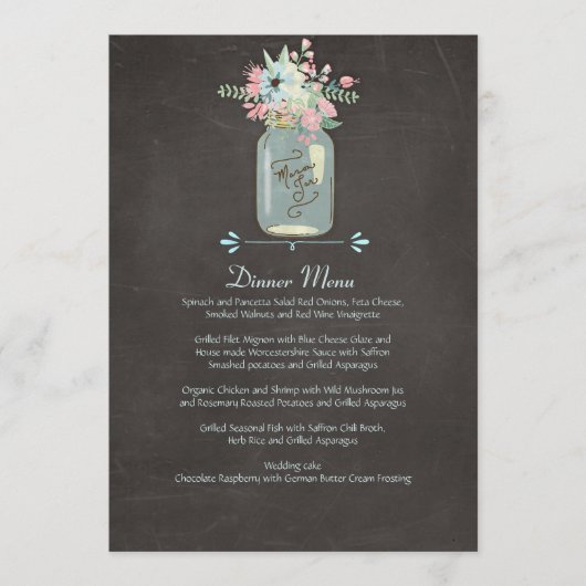 Chalkboard Flowers Rustic Mason Jar Modern Floral Menu (Voorkant)