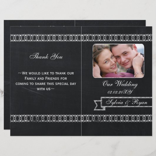 chalkboard Folding Photo bruiloft programma's (Voorkant / Achterkant)