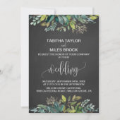 Chalkboard Foliage Monogram Wreatbacking Wedding Kaart (Voorkant)