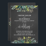 Chalkboard Foliage Monogram Wreatbacking Wedding Kaart<br><div class="desc">Dit schouderblad met een bruisende bruidskaart is perfect voor een rustige bruiloft. Het ontwerp is voorzien van een lijst groene bladeren en bladgroene botanische chemicaliën op een met houtskool bedekte achtergrond. Op de achterzijde is een passende spleet aangebracht die gepersonaliseerd kan worden met het monogram van de paren. Voor meer...</div>