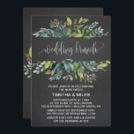 Chalkboard Foliage Wedding Brunch Kaart<br><div class="desc">Deze bruinkringkaart van het klooster van de bruingebondenheid is perfect voor een rustige gebeurtenis. Het ontwerp is voorzien van een lijst groene bladeren en bladgroene botanische chemicaliën op een met houtskool bedekte achtergrond. De rug kenmerkt een passende  kreet die met het monogram van het paar kan worden gepersonaliseerd.</div>