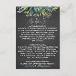 Chalkboard Foliage Wedding Details Enclosure Kaart<br><div class="desc">Deze kringloopplank voor de details van de bruiloft is perfect voor een rustige bruiloft. Het ontwerp is voorzien van een lijst groene bladeren en bladgroene botanische chemicaliën op een met houtskool bedekte achtergrond.</div>