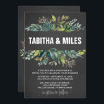 Chalkboard Foliage WreatKaart Backing Wedding Kaart<br><div class="desc">Dit schouderblad met een bruisende bruidskaart is perfect voor een rustige bruiloft. Het ontwerp is voorzien van een lijst groene bladeren en bladgroene botanische chemicaliën op een met houtskool bedekte achtergrond. Op de achterzijde is een passende spleet aangebracht die gepersonaliseerd kan worden met het monogram van de paren. Voor meer...</div>