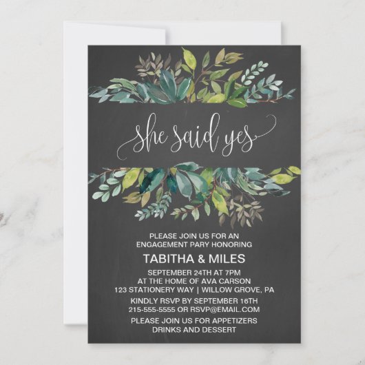Chalkboard Foliage zei ja tegen Engagement Party Kaart (Voorkant)