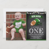 Chalkboard Football 1e eerste geboortecyfoto Kaart (Voorkant)