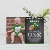 Chalkboard Football 1e eerste geboortecyfoto Kaart (Staand voorkant)