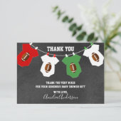Chalkboard FOOTBALL Thema THANK U baby shower Bedankkaart (Staand voorkant)