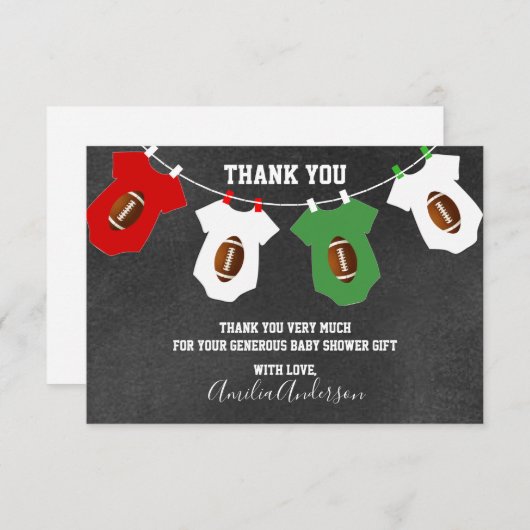 Chalkboard FOOTBALL Thema THANK U baby shower Bedankkaart (Voorkant / Achterkant)