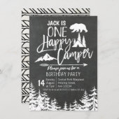 Chalkboard Forest Camping Birthday party camper Kaart (Voorkant / Achterkant)