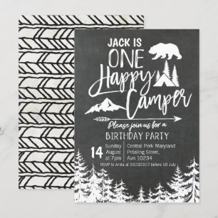 Chalkboard Forest Camping Birthday party camper Kaart
