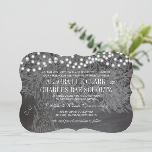 Chalkboard Forest Romantic Tree Wedding Kaart (Staand voorkant)