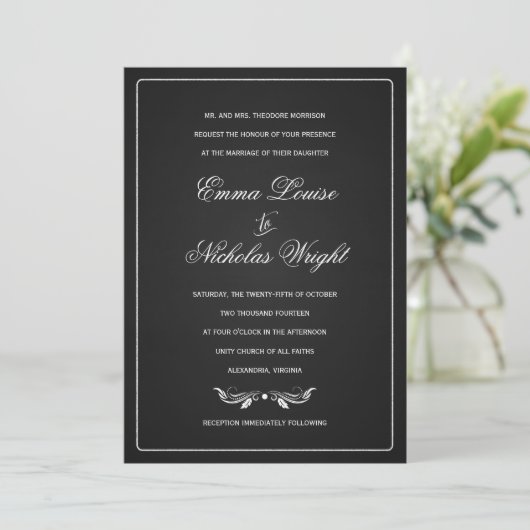 Chalkboard Formele Typografie Wedding Invitations Kaart (Staand voorkant)