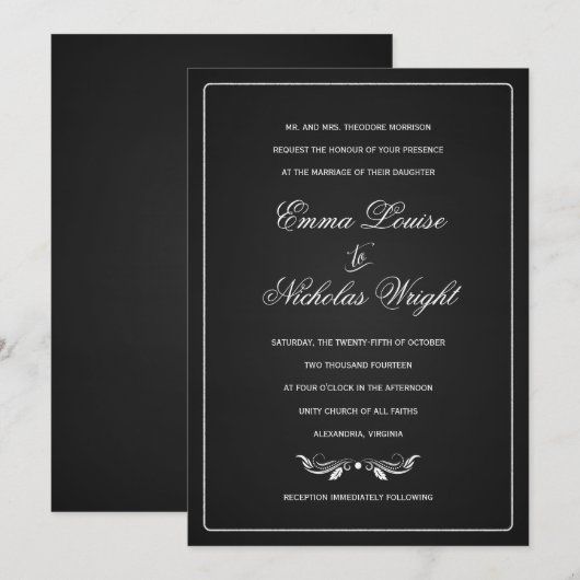 Chalkboard Formele Typografie Wedding Invitations Kaart (Voorkant / Achterkant)