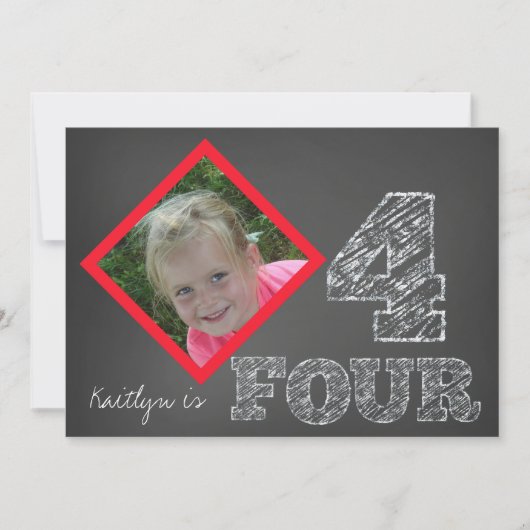Chalkboard Foto 4th Birthday Invitation Kaart (Voorkant)