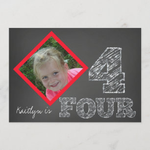 Chalkboard Foto 4th Birthday Invitation Kaart