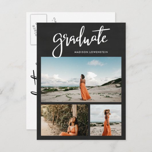 Chalkboard | Foto Afstuderen Afstudeerder Script R Uitnodiging Briefkaart (Voorkant / Achterkant)