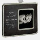 Chalkboard Foto Baby's Mijn eerste zeer prettige k Verzilverd Omlijst Ornament (Rechts)