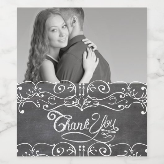 Chalkboard foto dank u typografie bruiloft wijn etiket (Enkel label)