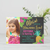 Chalkboard Foto Hawaiian Luau Verjaardag Uitnodigi Kaart (Staand voorkant)