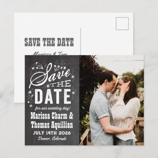 Chalkboard Foto Opslaan van de datum Briefkaart (Voorkant / Achterkant)