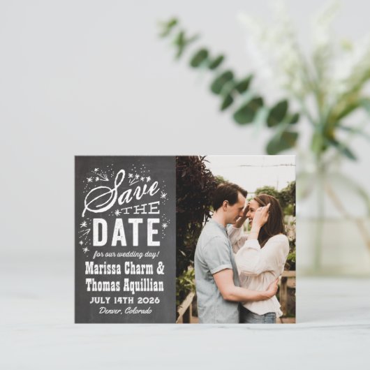 Chalkboard Foto Opslaan van de datum Briefkaart (Staand voorkant)