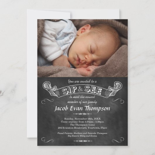 Chalkboard foto Sip en See Party Kaart (Voorkant)