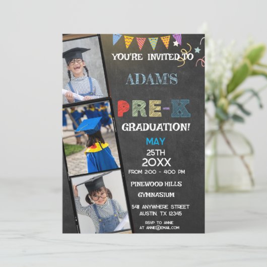 Chalkboard Foto voorschool Afstuderen Kaart (Staand voorkant)