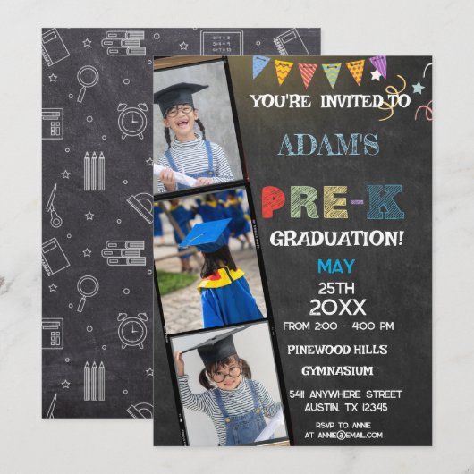 Chalkboard Foto voorschool Afstuderen Kaart (Voorkant / Achterkant)