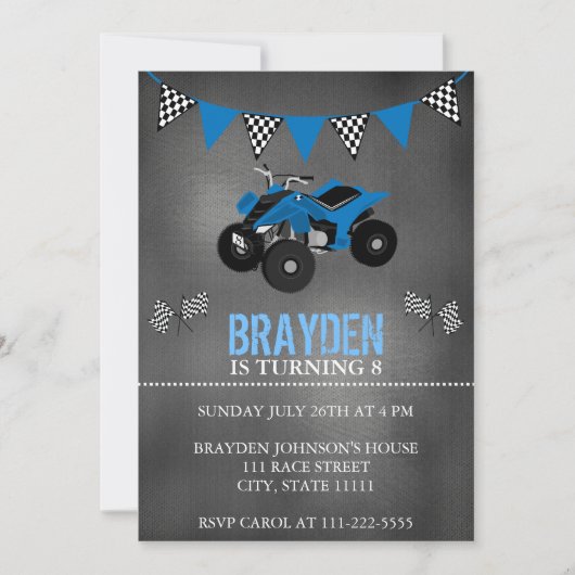 Chalkboard Four Wheeler, ATV Birthday Invitation Kaart (Voorkant)